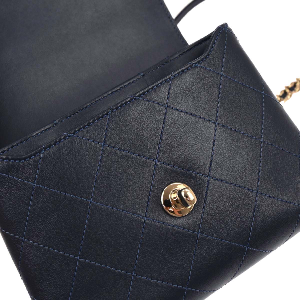 Chanel Navy Calfskin Top Handle 2way Shoulder Handbag