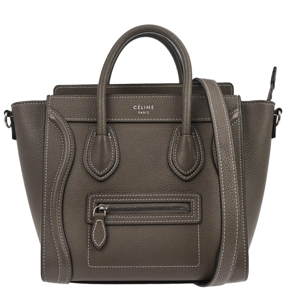 Celine Brown Leather Nano Luggage 2way Shoulder Tote Bag