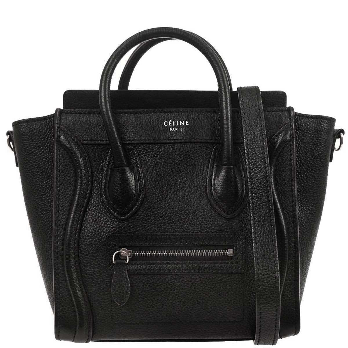 Celine Black Leather Nano Luggage 2way Shoulder Tote Bag