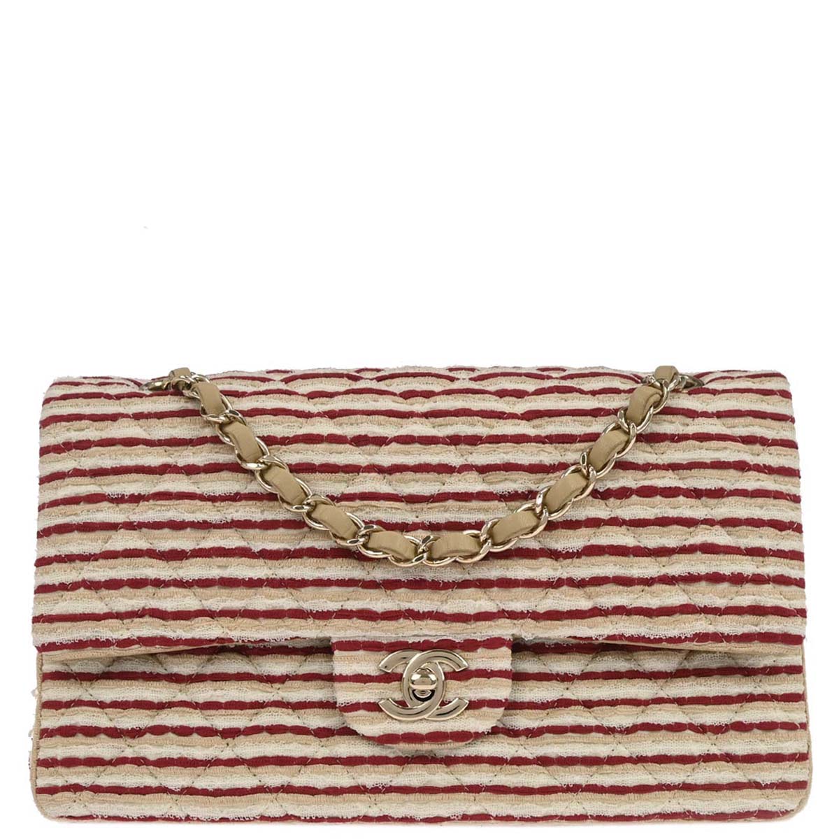 Chanel Beige Canvas Medium Classic Double Flap Shoulder Bag