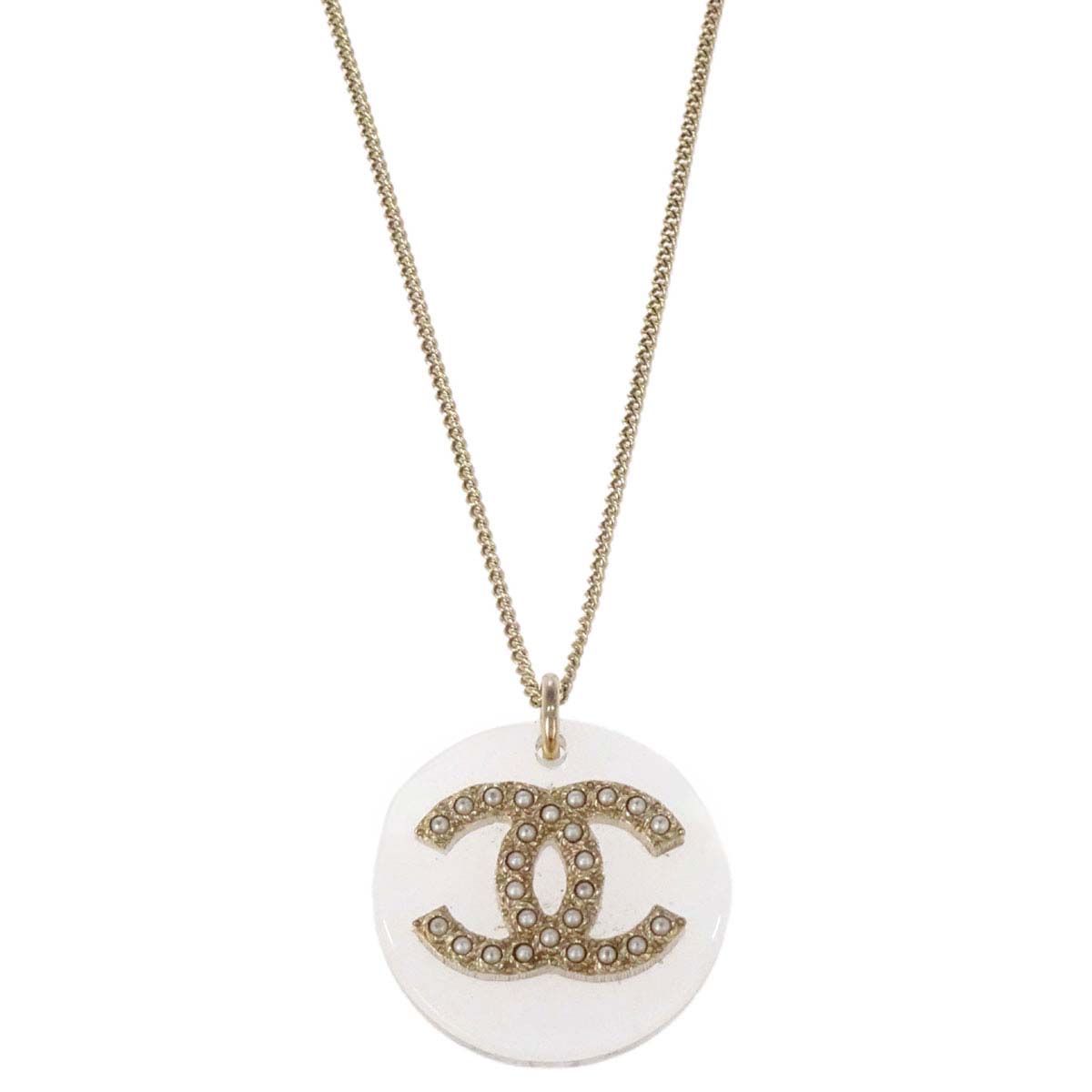 Chanel Medallion Gold Chain Pendant Necklace Costume Pearl B18B