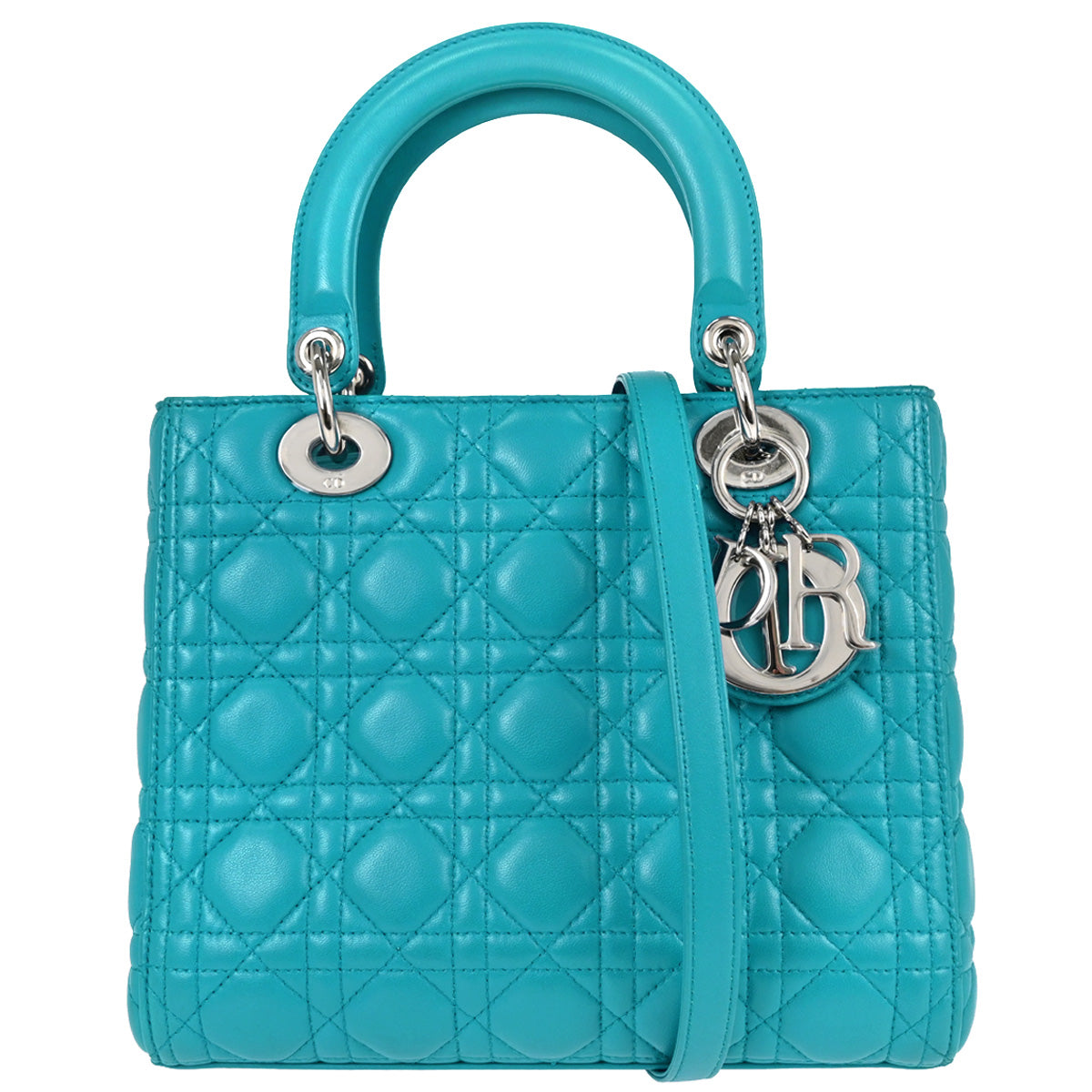 Christian Dior Blue Lambskin Lady Dior Cannage 2way Shoulder Handbag