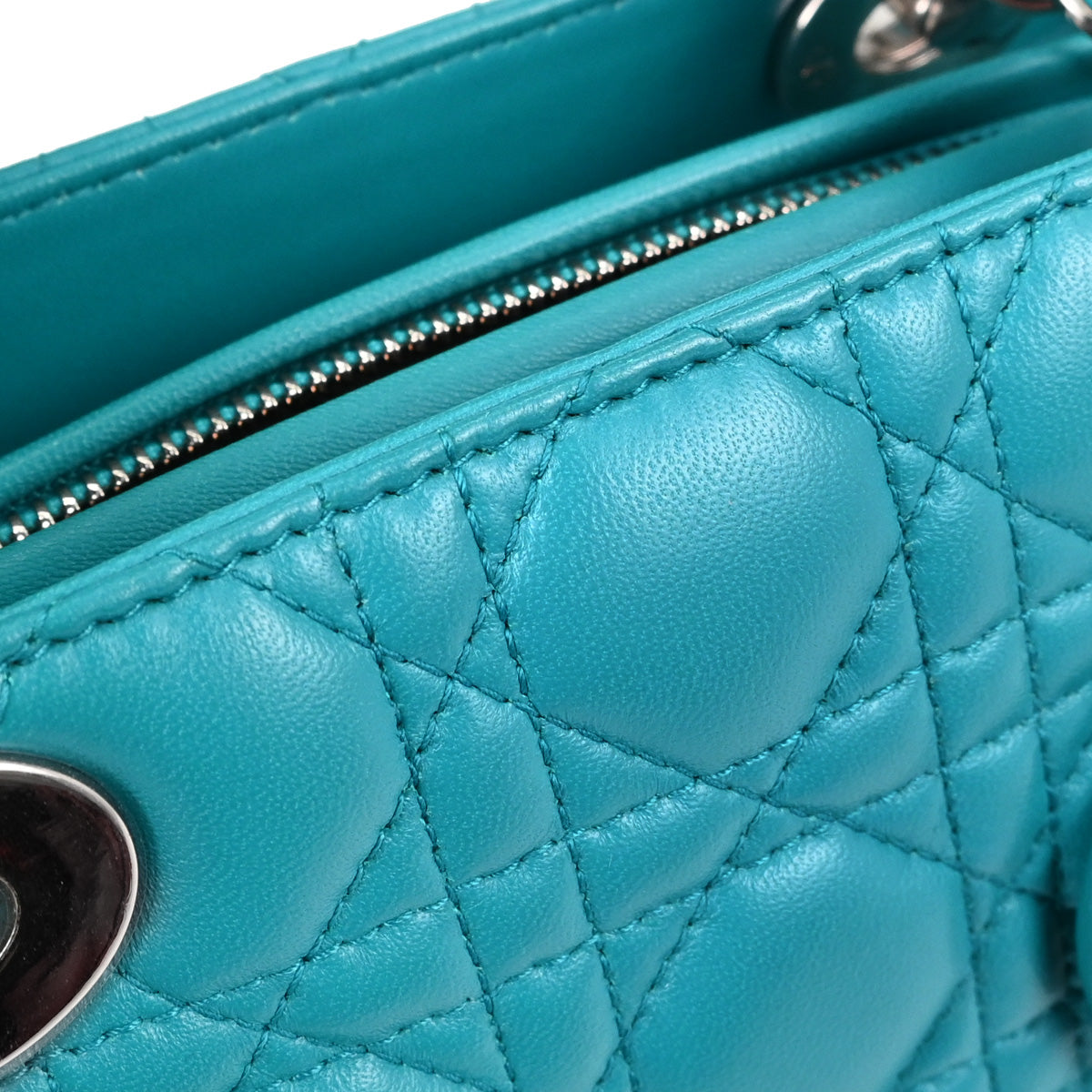 Christian Dior Blue Lambskin Lady Dior Cannage 2way Shoulder Handbag