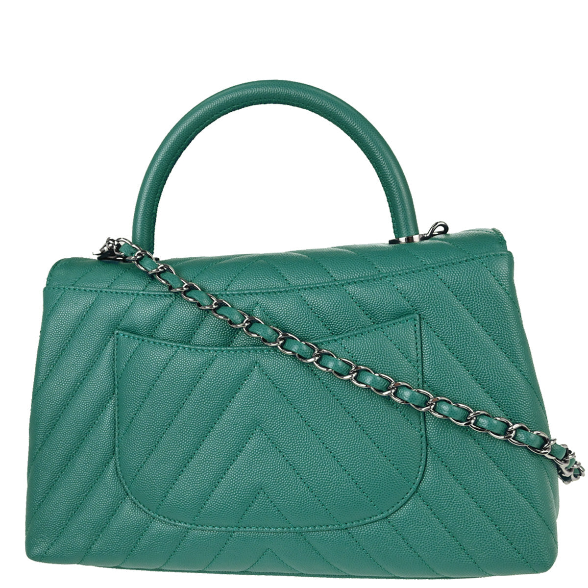 Chanel 2019 Green Caviar Skin Chevron Coco Handle 2way Shoulder Handbag
