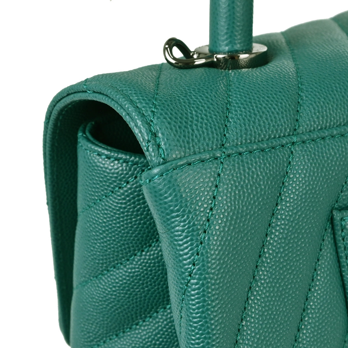Chanel 2019 Green Caviar Skin Chevron Coco Handle 2way Shoulder Handbag