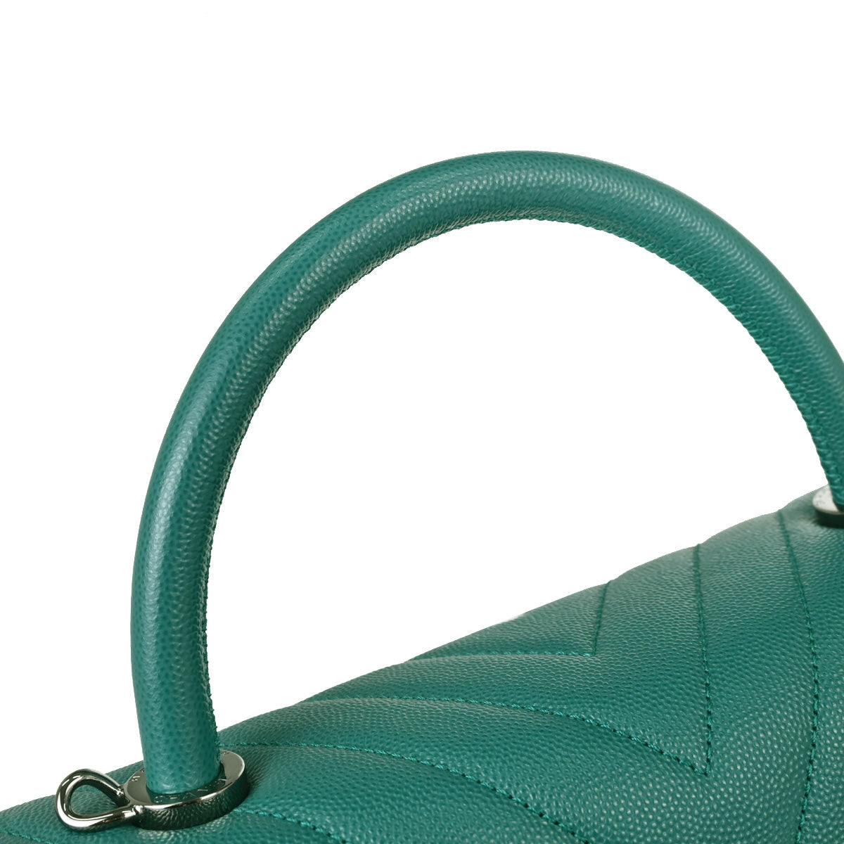 Chanel 2019 Green Caviar Skin Chevron Coco Handle 2way Shoulder Handbag