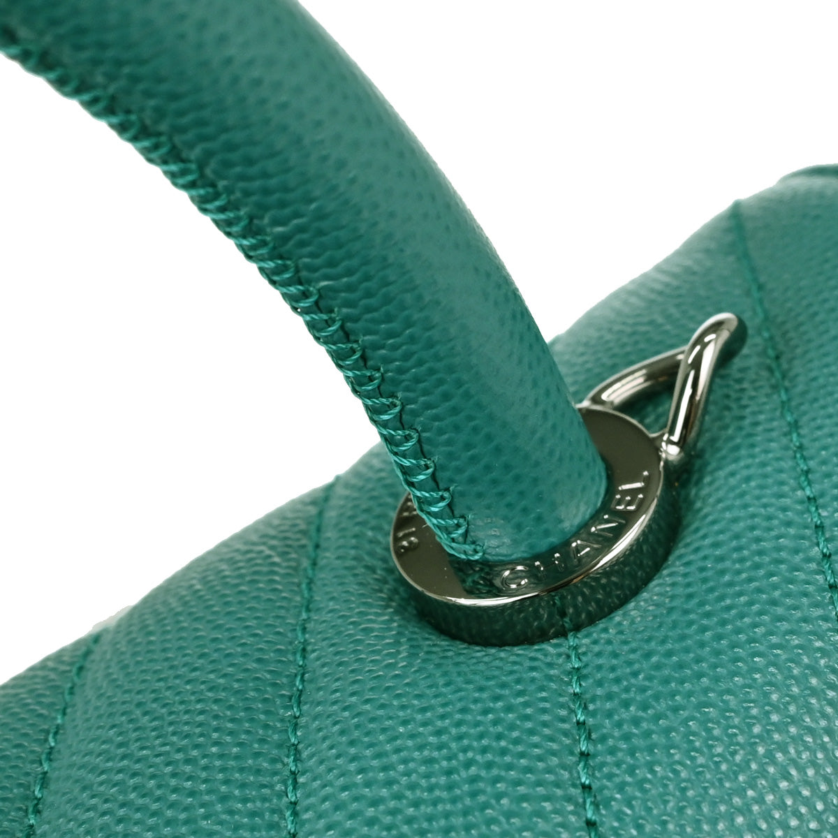 Chanel 2019 Green Caviar Skin Chevron Coco Handle 2way Shoulder Handbag
