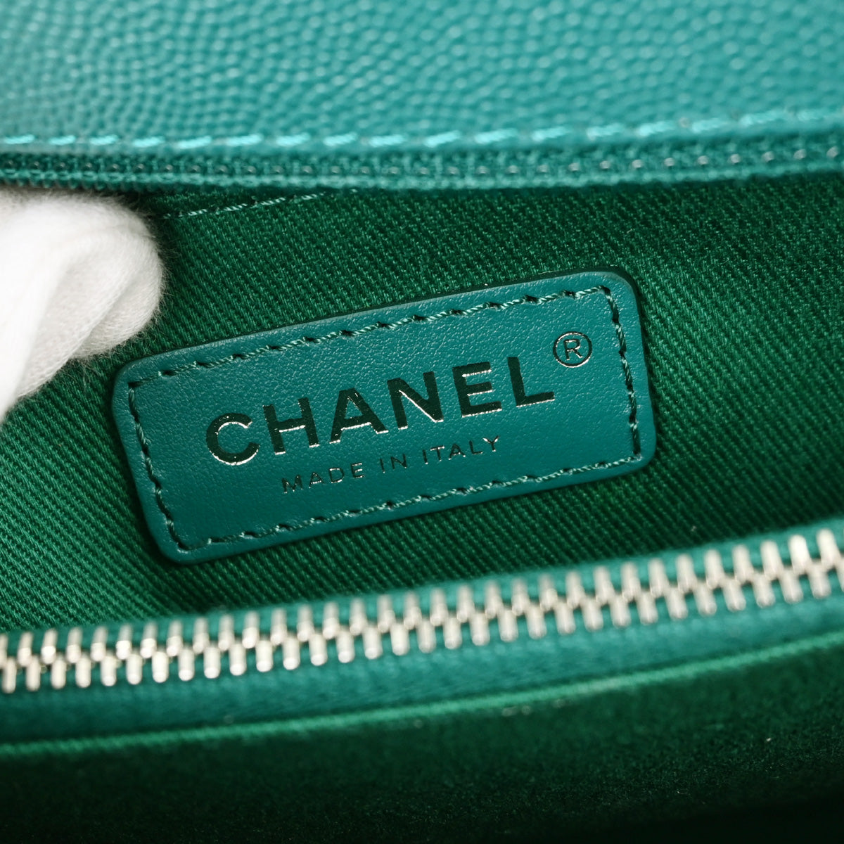 Chanel 2019 Green Caviar Skin Chevron Coco Handle 2way Shoulder Handbag