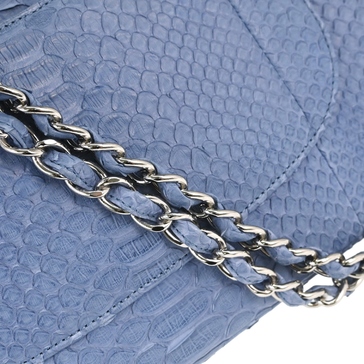 Chanel * Blue Python Jumbo Classic Double Flap Shoulder Bag