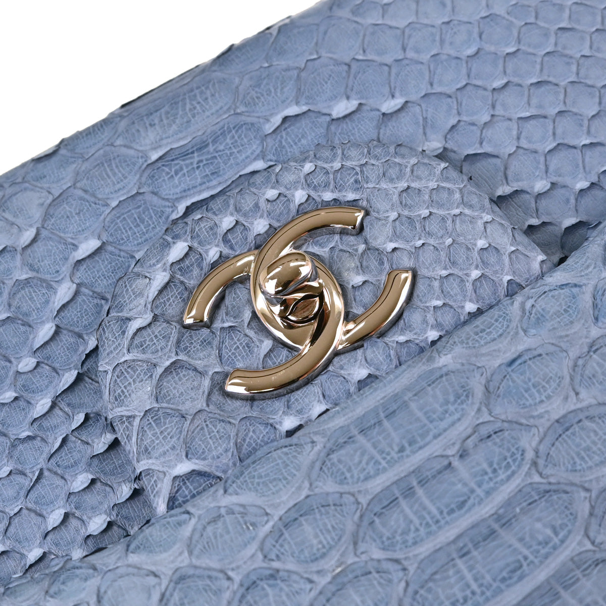 Chanel * Blue Python Jumbo Classic Double Flap Shoulder Bag