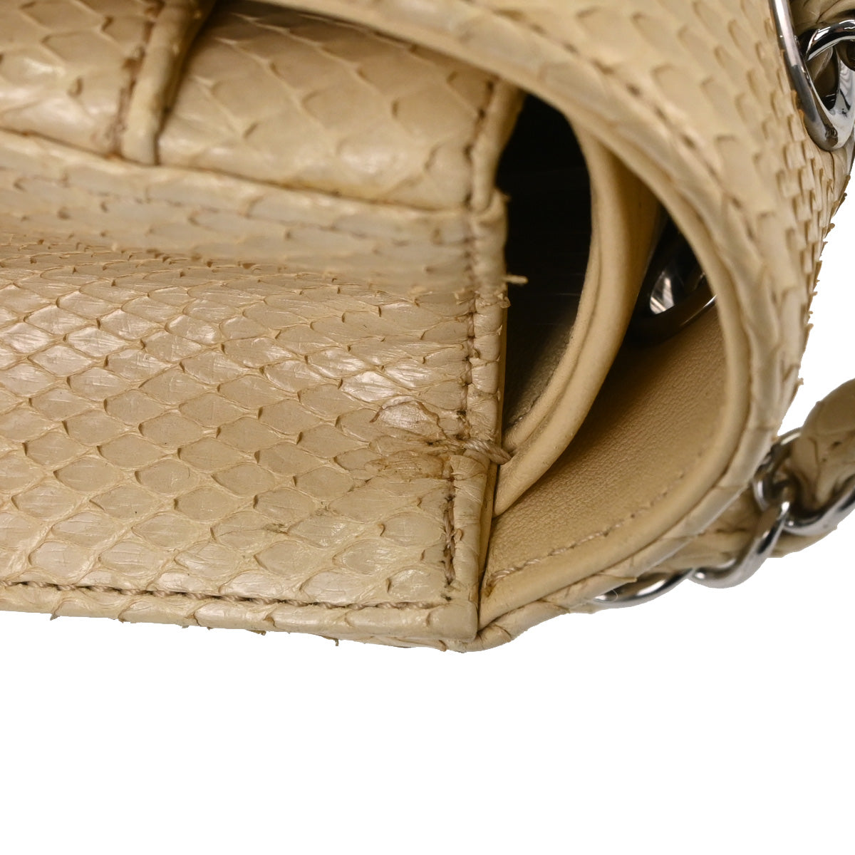 Chanel * Beige Python Medium Classic Double Flap Shoulder Bag