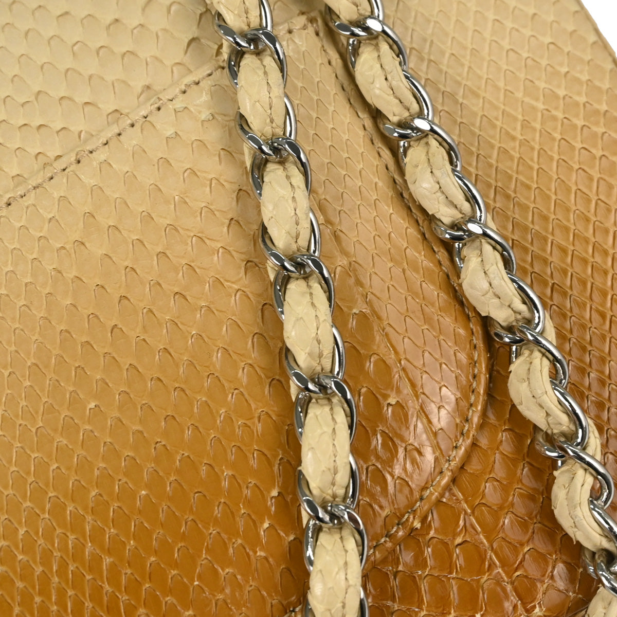 Chanel * Beige Python Medium Classic Double Flap Shoulder Bag
