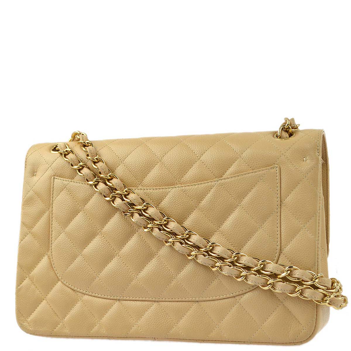 Chanel 2013-2014 Beige Caviar Classic Flap Jumbo Double Chain Shoulder Bag