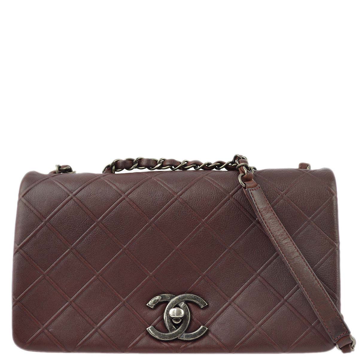 Chanel 2013-2014 Brown Lambskin Turnlock Small Full Flap Shoulder Bag