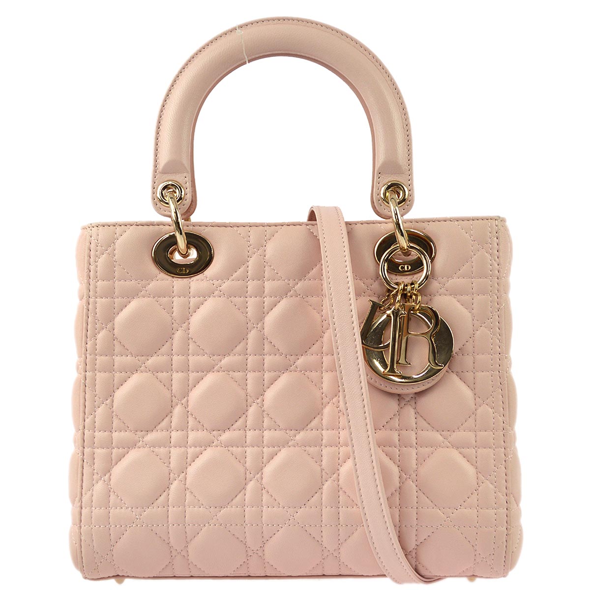 Christian Dior 2014 Pink Lambskin Lady Dior Cannage 2way Shoulder Handbag