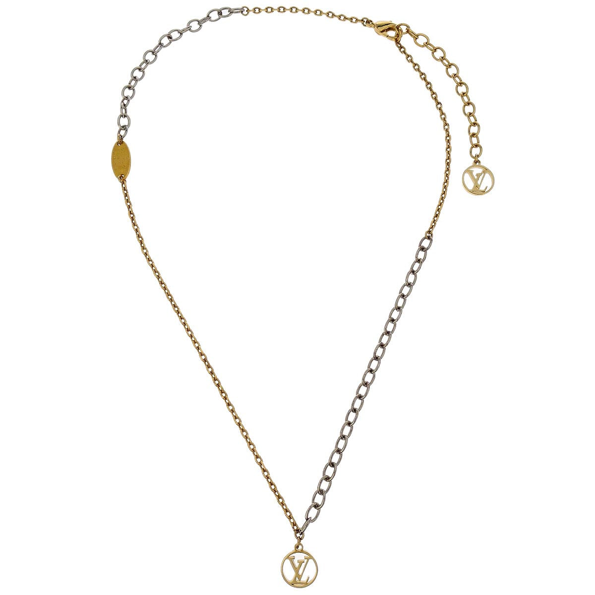 Louis Vuitton Bicolor Gold Silver Chain Necklace M68074 OB0155