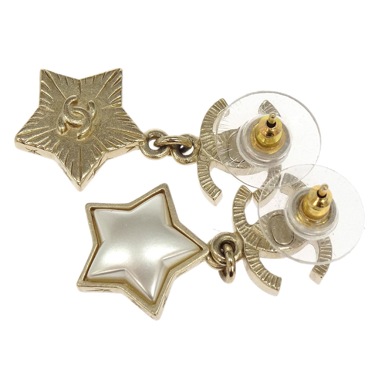 Chanel Dangle CC Star Pierced Earrings Gold A18V