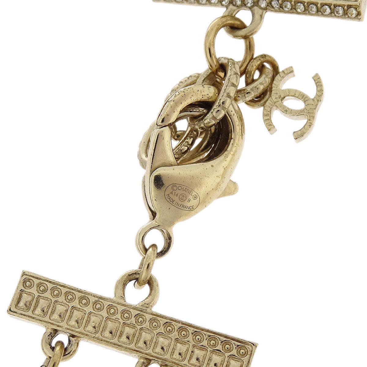 Chanel Charm CC Gold Chain Necklace Costume Pearl Rhinestone A14B