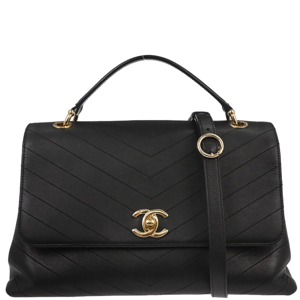 Chanel Black Calfskin Chevron 2way Shoulder Handbag