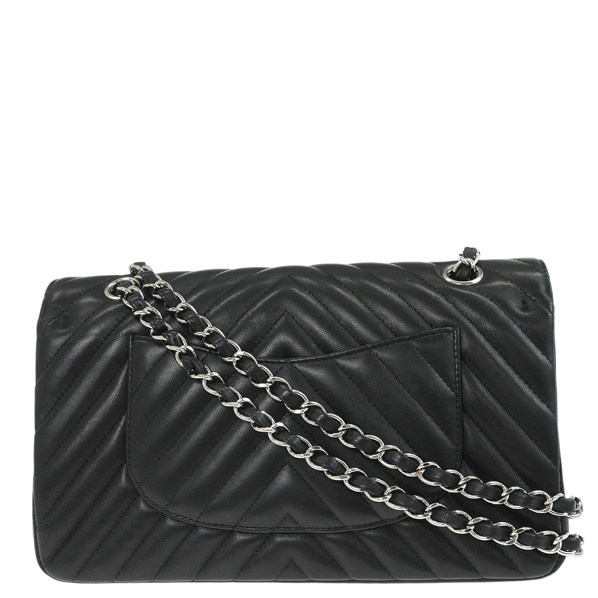 Chanel Black Lambskin Chevron Medium Classic Double Flap Shoulder Bag