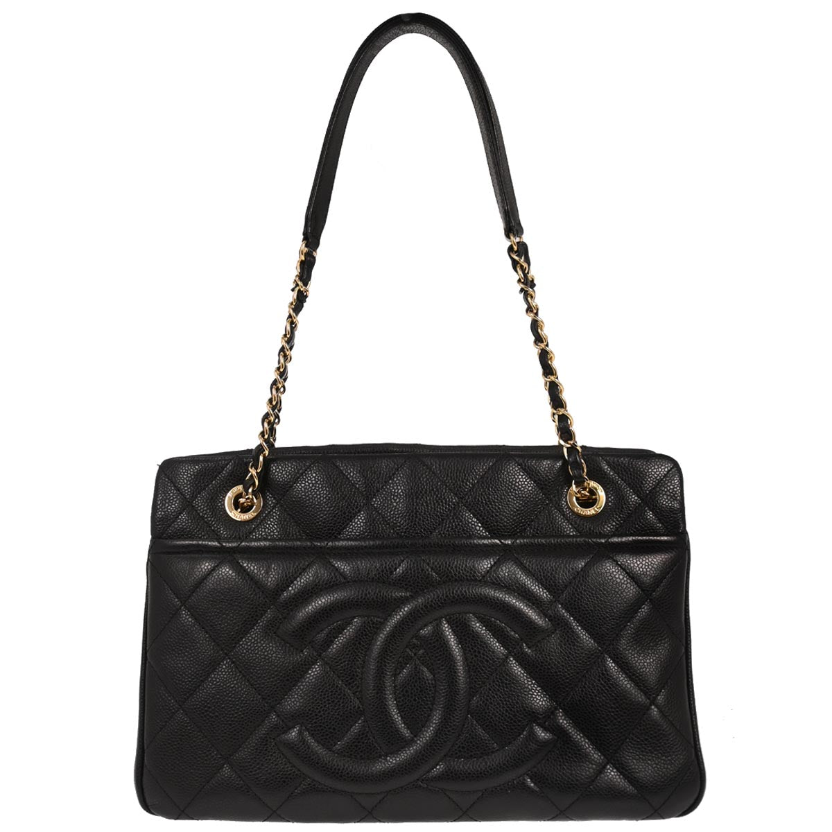 Chanel 2013-2014 Black Caviar Skin Timeless CC Chain Tote Bag