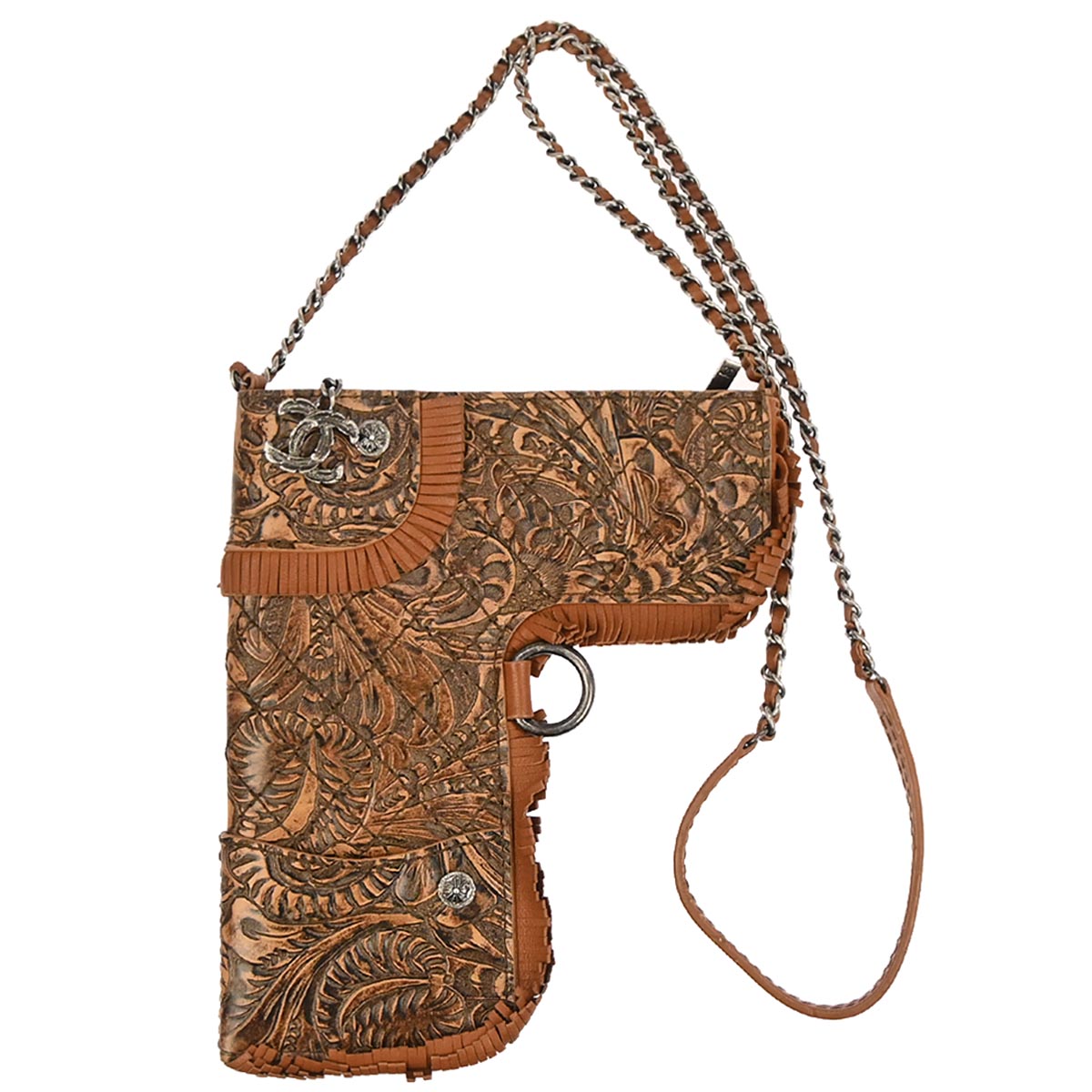 Chanel 2014 Brown Embossed Leather Paris-Dallas Holster Shoulder Bag