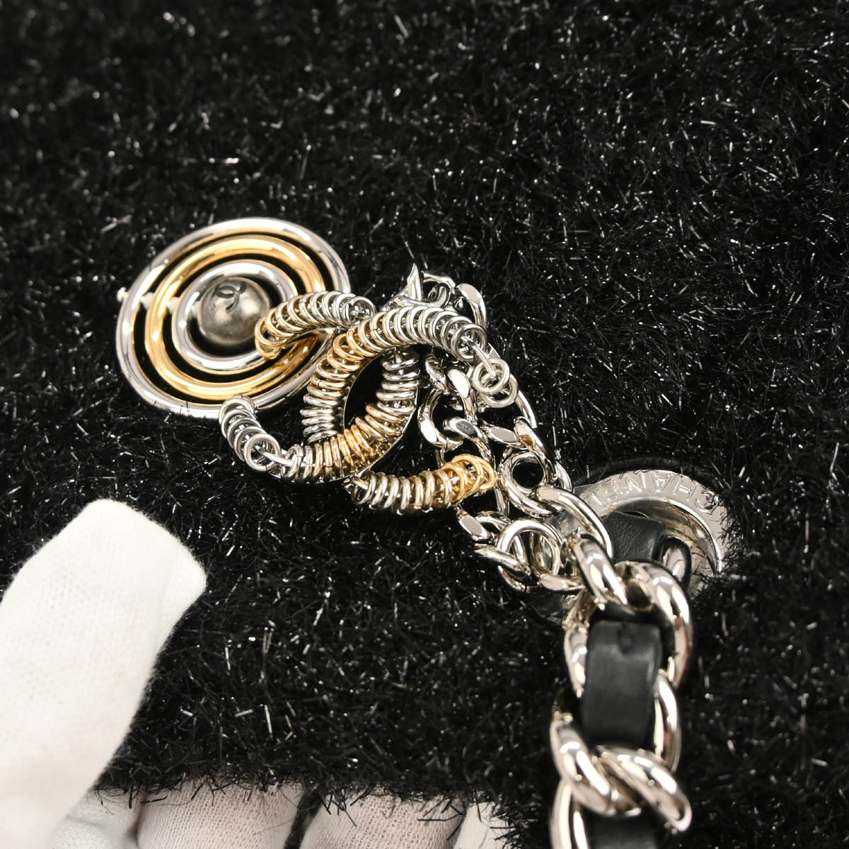 Chanel 2017-2018 Black Pluto Glitter Shopping Tote Chain Handbag