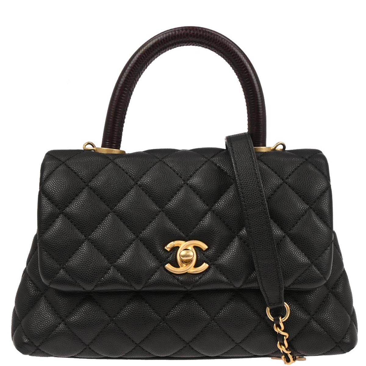 Chanel 2019 Black Caviar Skin Coco Handle 2way Shoulder Handbag