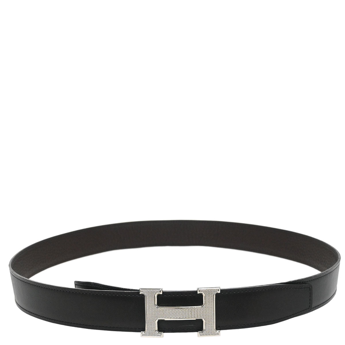 Hermes Black Box Calf Togo Constance Guilloche Reversible Belt #95
