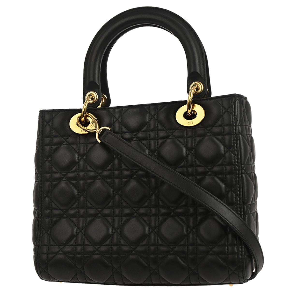Christian Dior Black Lambskin Lady Dior Cannage 2way Shoulder Handbag