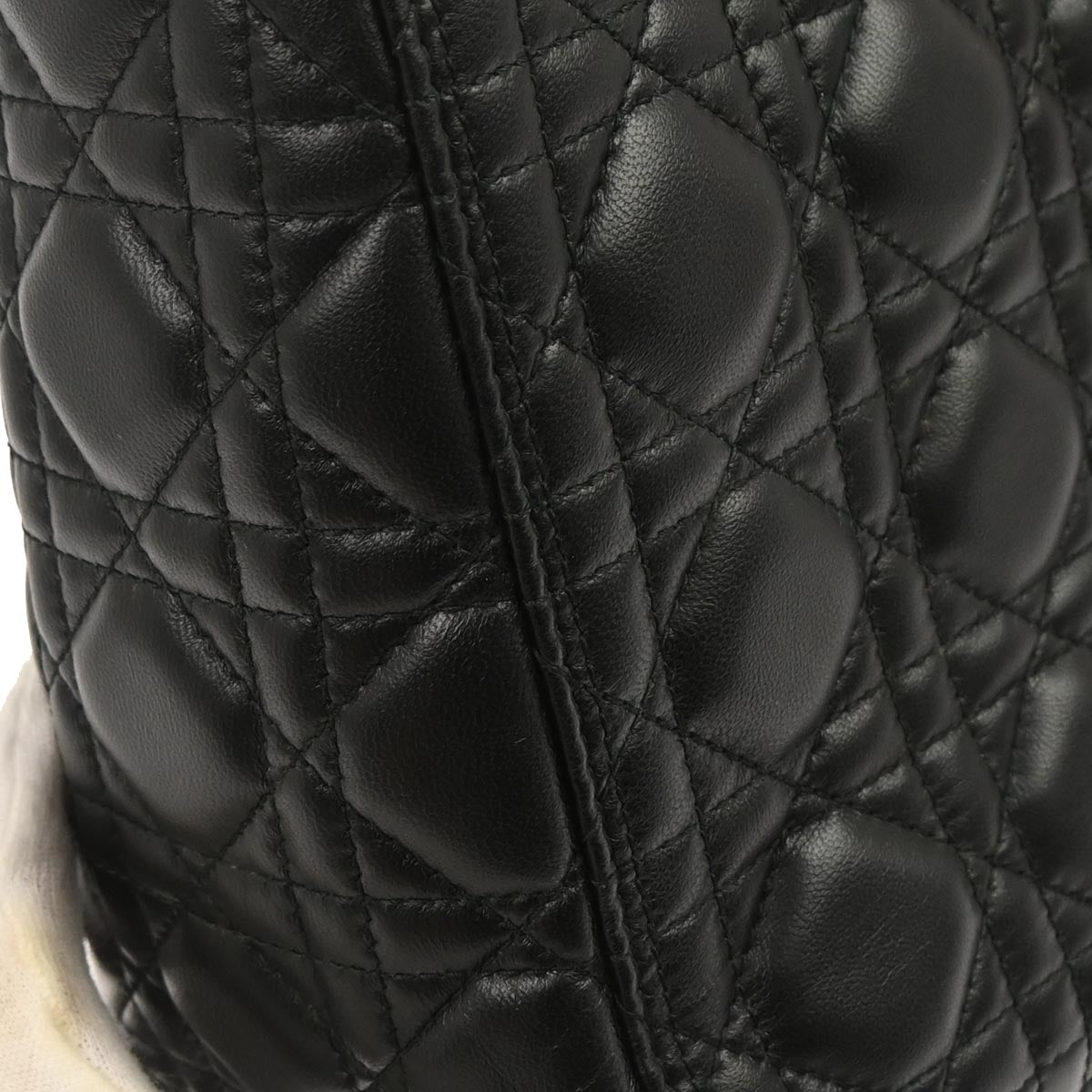 Christian Dior Black Lambskin Lady Dior Cannage 2way Shoulder Handbag