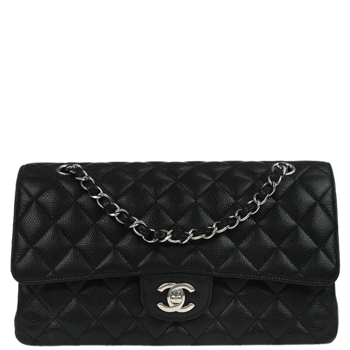 Chanel 2015-2016 Black Caviar Skin Medium Classic Double Flap Shoulder Bag
