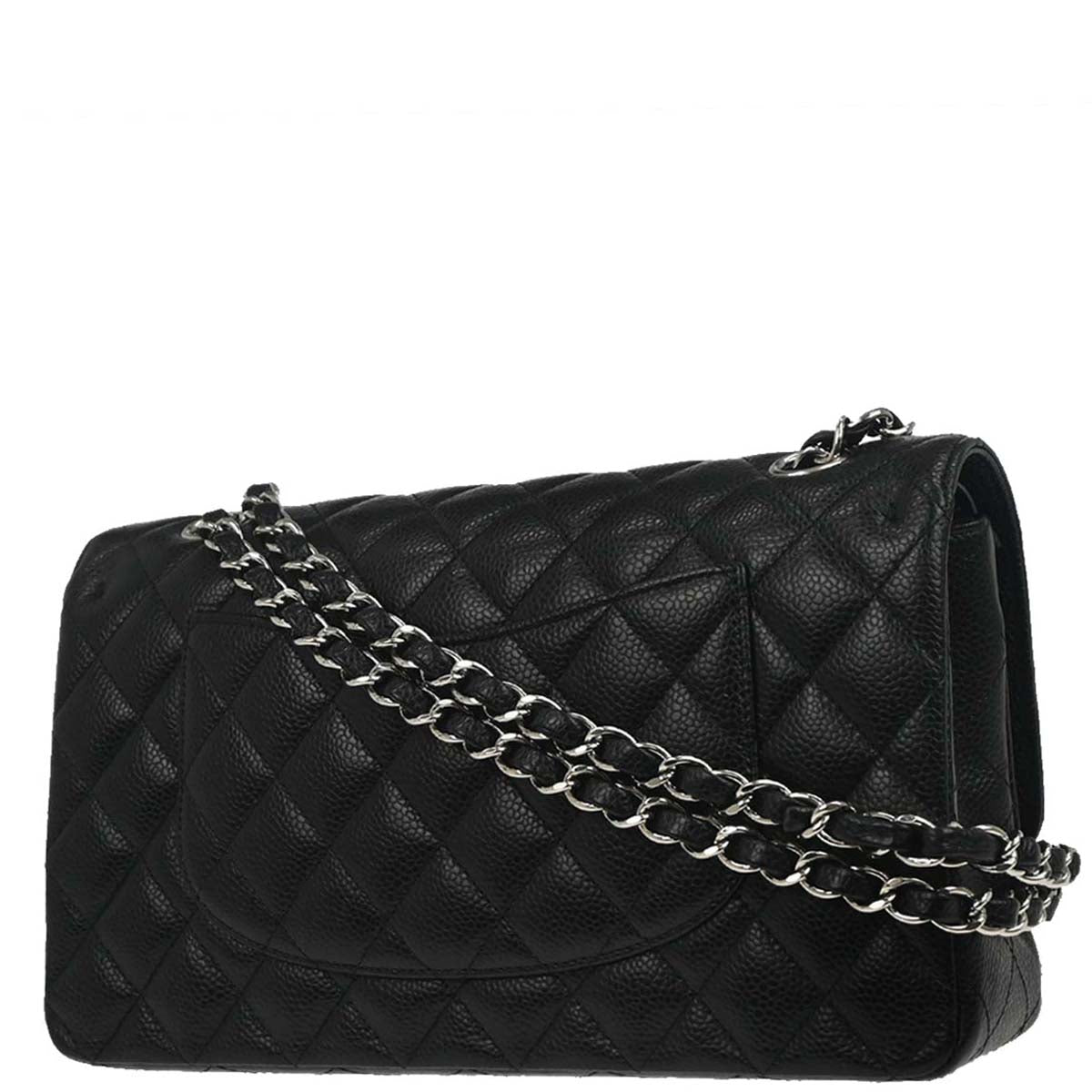 Chanel 2015-2016 Black Caviar Skin Medium Classic Double Flap Shoulder Bag
