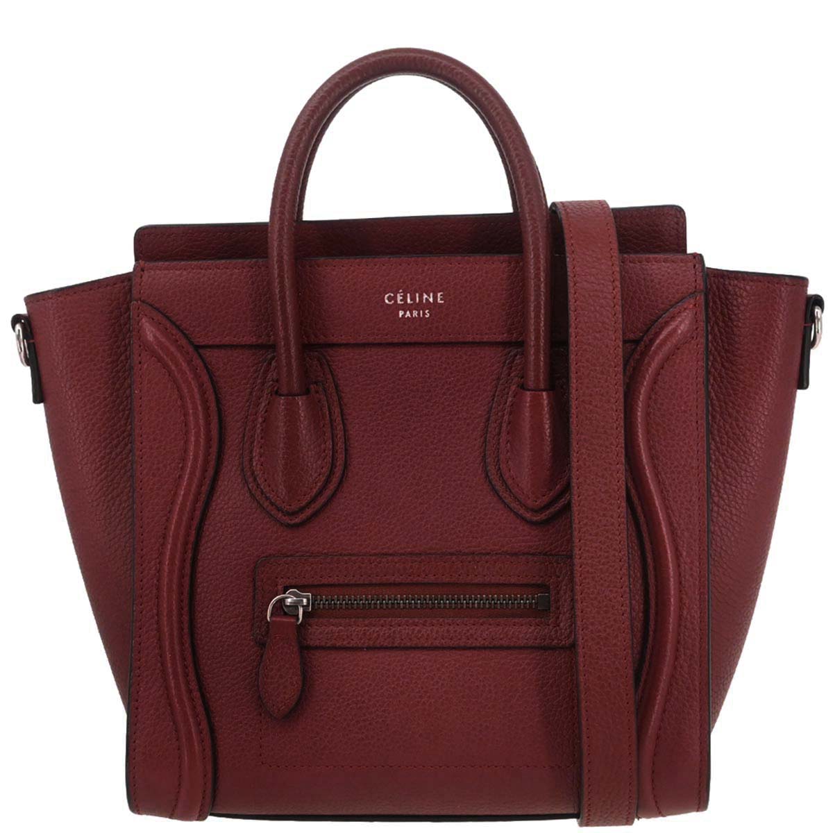 Celine Red Leather Nano Luggage 2way Shoulder Tote Bag