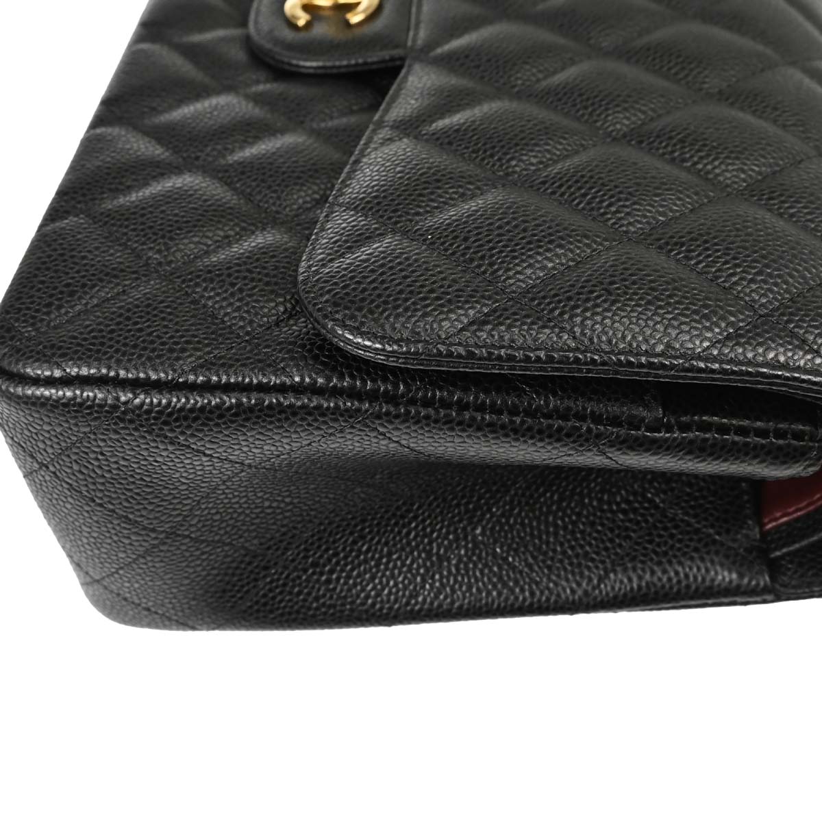 Chanel 2014-2015 Black Caviar Skin Jumbo Classic Double Flap Shoulder Bag