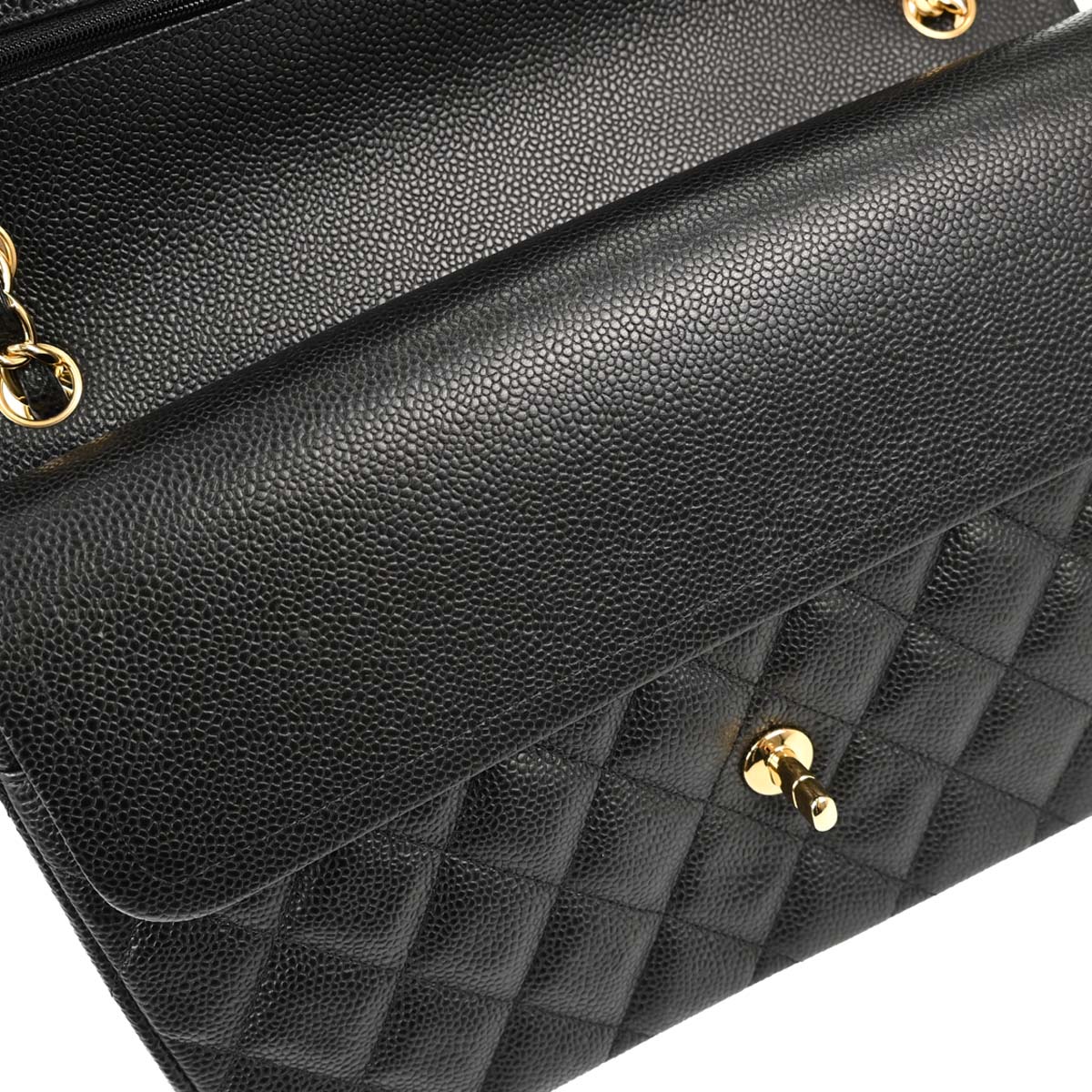 Chanel 2014-2015 Black Caviar Skin Jumbo Classic Double Flap Shoulder Bag