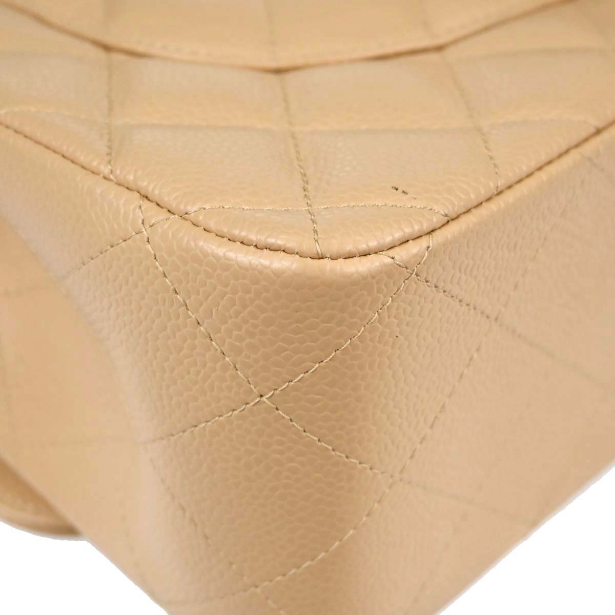 Chanel 2018 Beige Caviar Skin Jumbo Classic Double Flap Shoulder Bag
