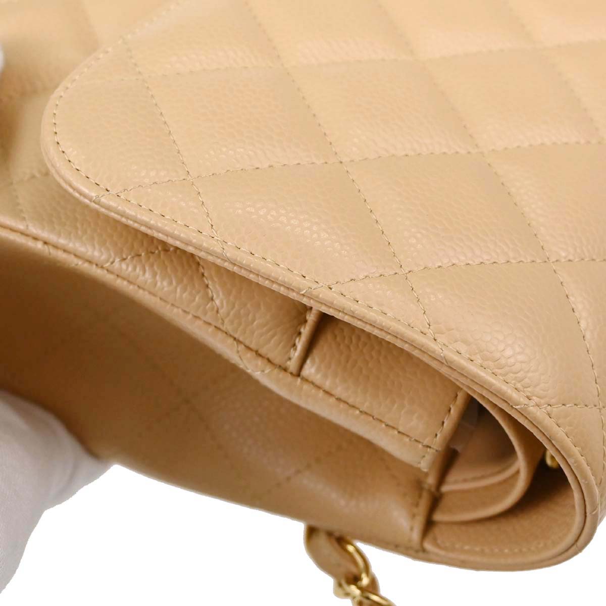 Chanel 2018 Beige Caviar Skin Jumbo Classic Double Flap Shoulder Bag
