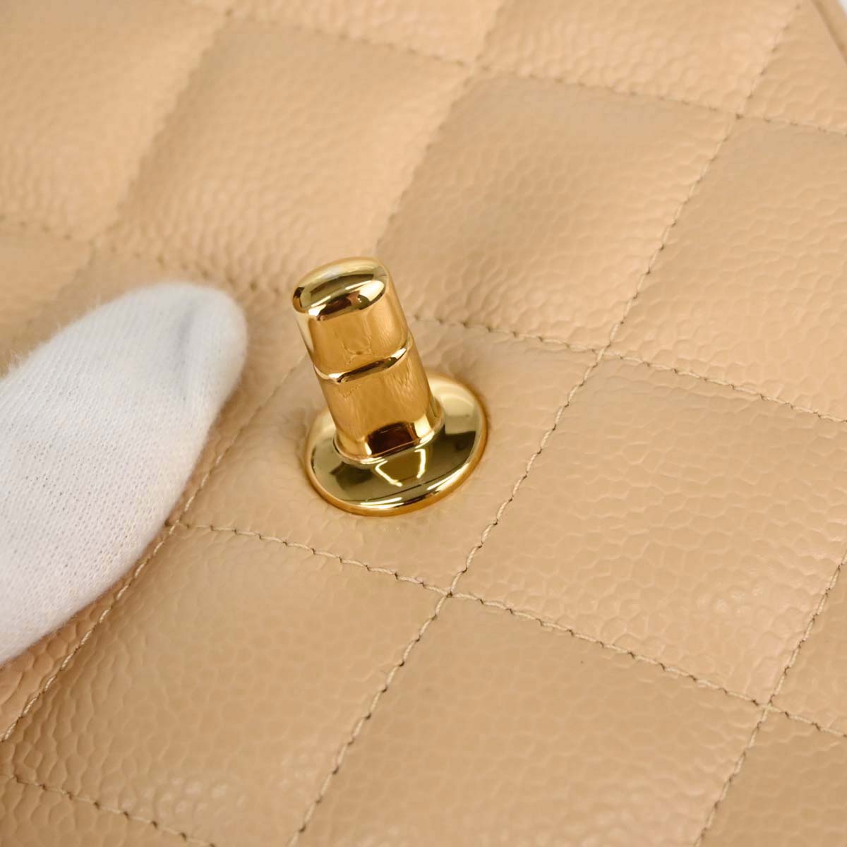 Chanel 2018 Beige Caviar Skin Jumbo Classic Double Flap Shoulder Bag