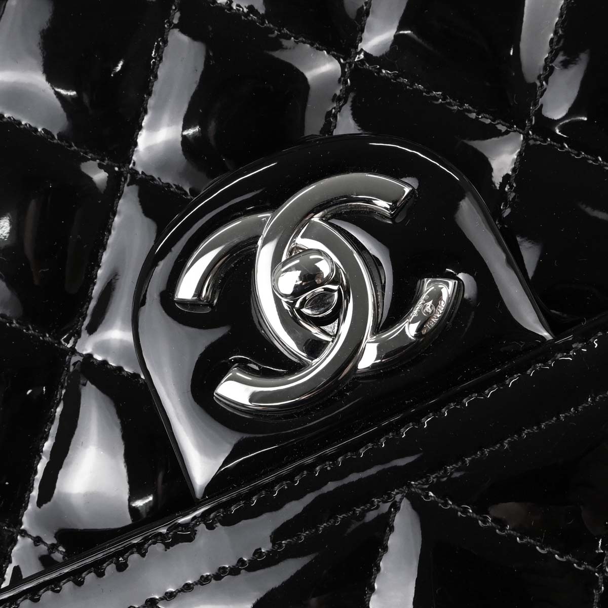 Chanel Black Patent Leather Tote Handbag