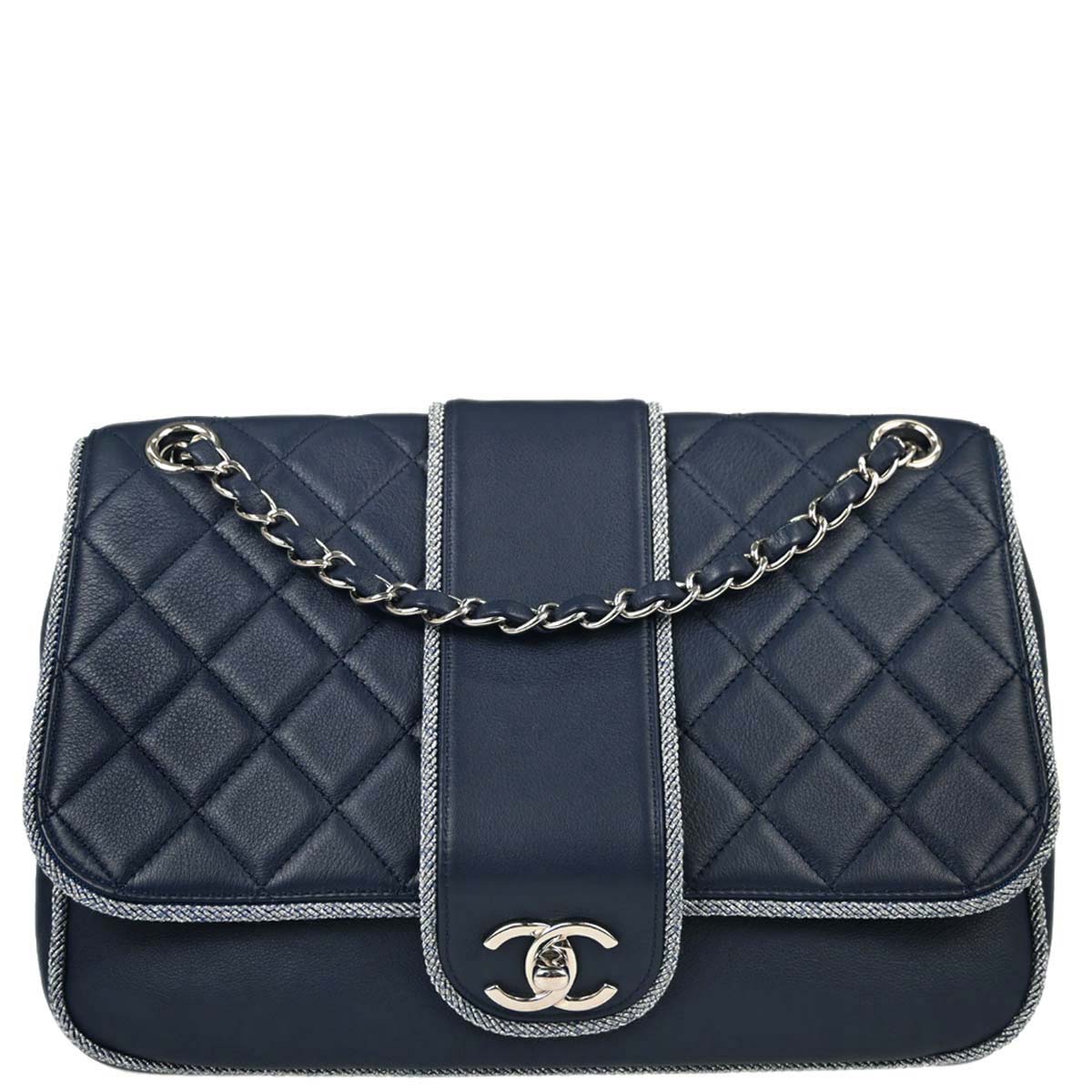 Chanel Navy Lambskin Lurex Elementary Chic Flap Shoulder Bag