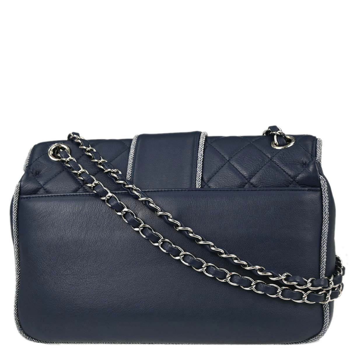 Chanel Navy Lambskin Lurex Elementary Chic Flap Shoulder Bag