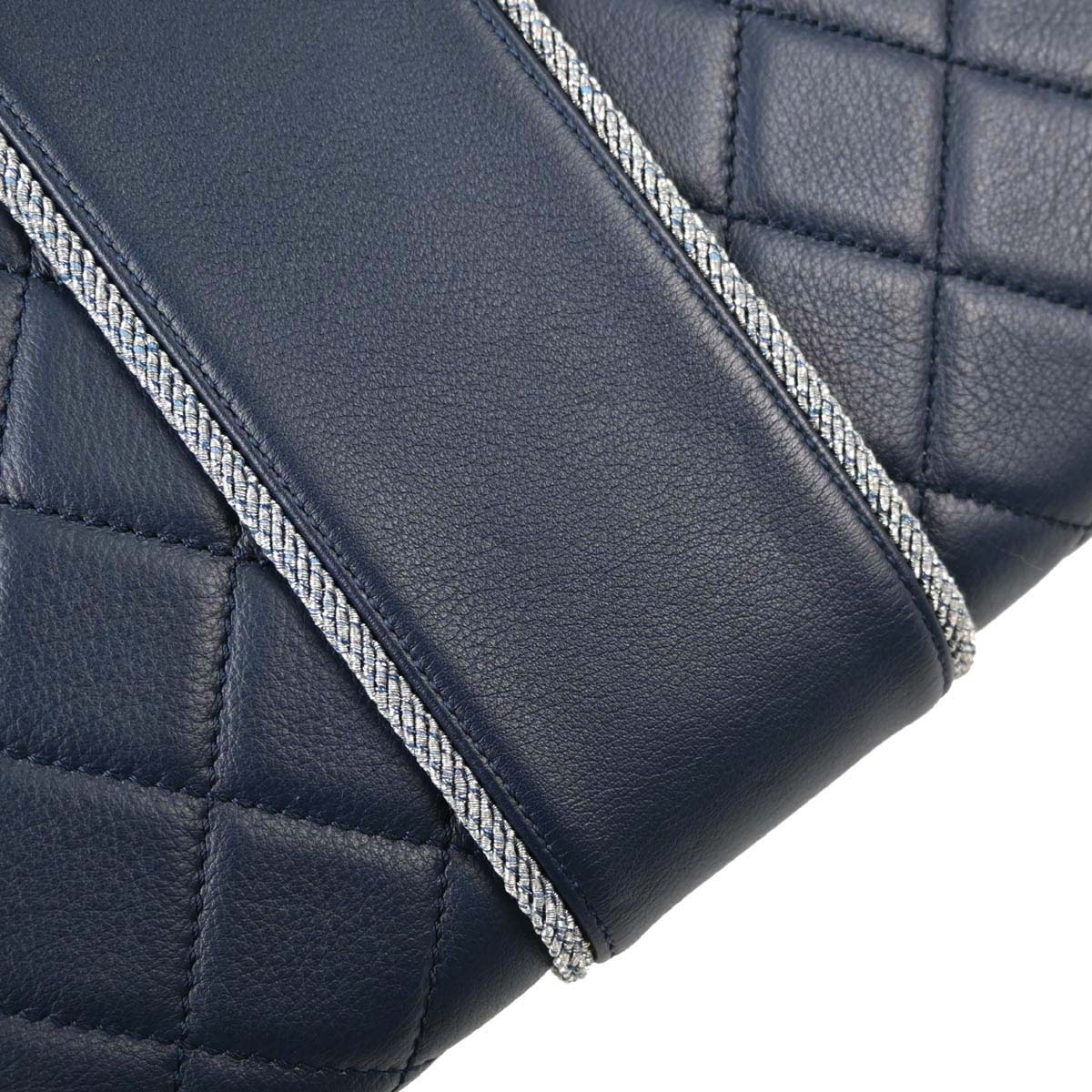 Chanel Navy Lambskin Lurex Elementary Chic Flap Shoulder Bag