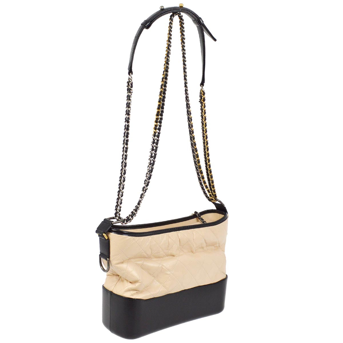 Chanel 2018 Beige Black Calfskin Medium Gabrielle Shoulder Bag