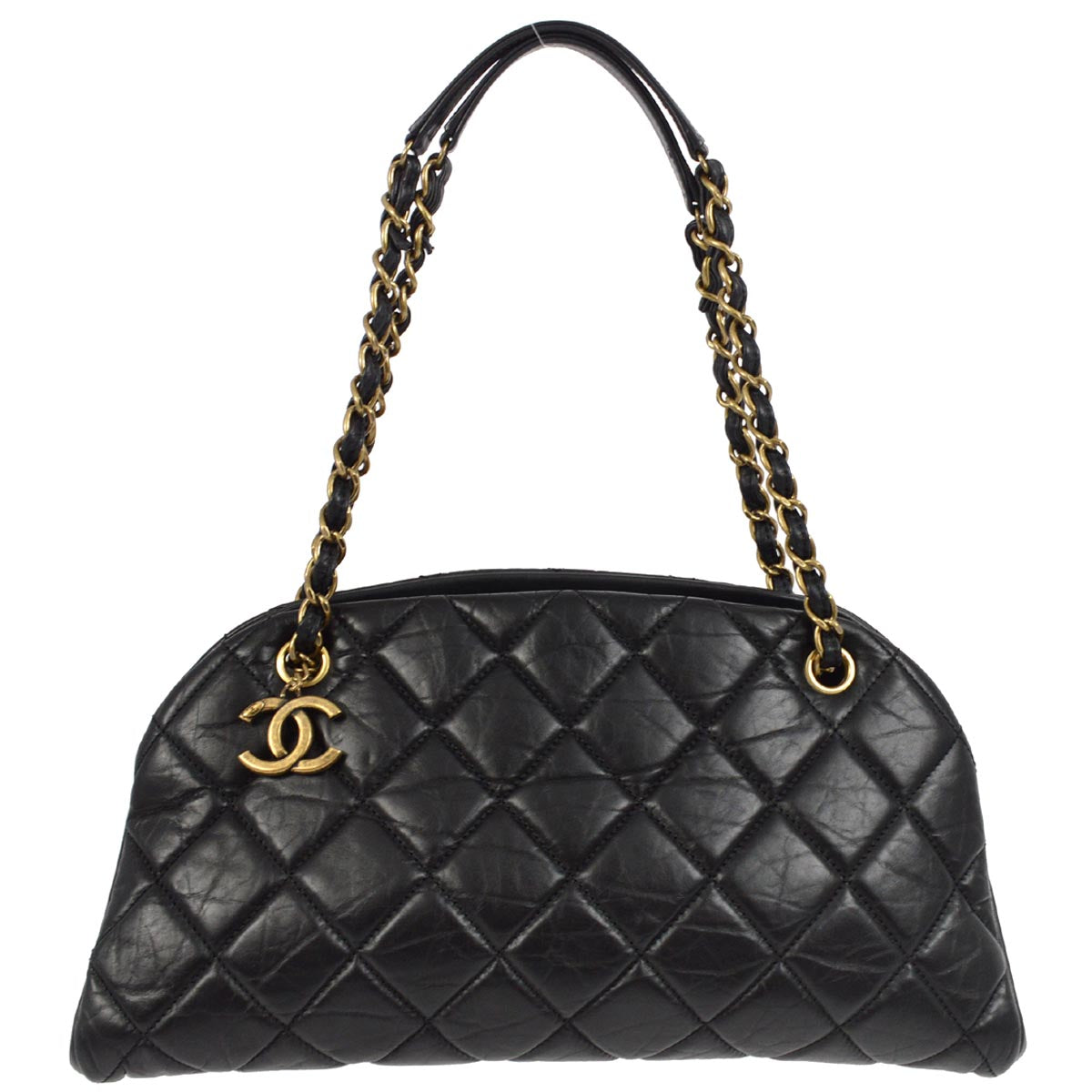 Chanel 2012 Black Calfskin Medium Mademoiselle Bowling Chain Handbag