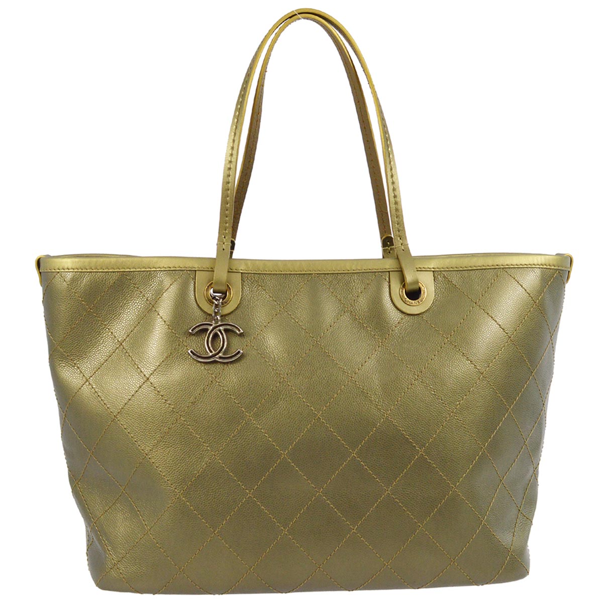 Chanel 2014-2015 Gold Caviar Wild Stitch Tote Handbag