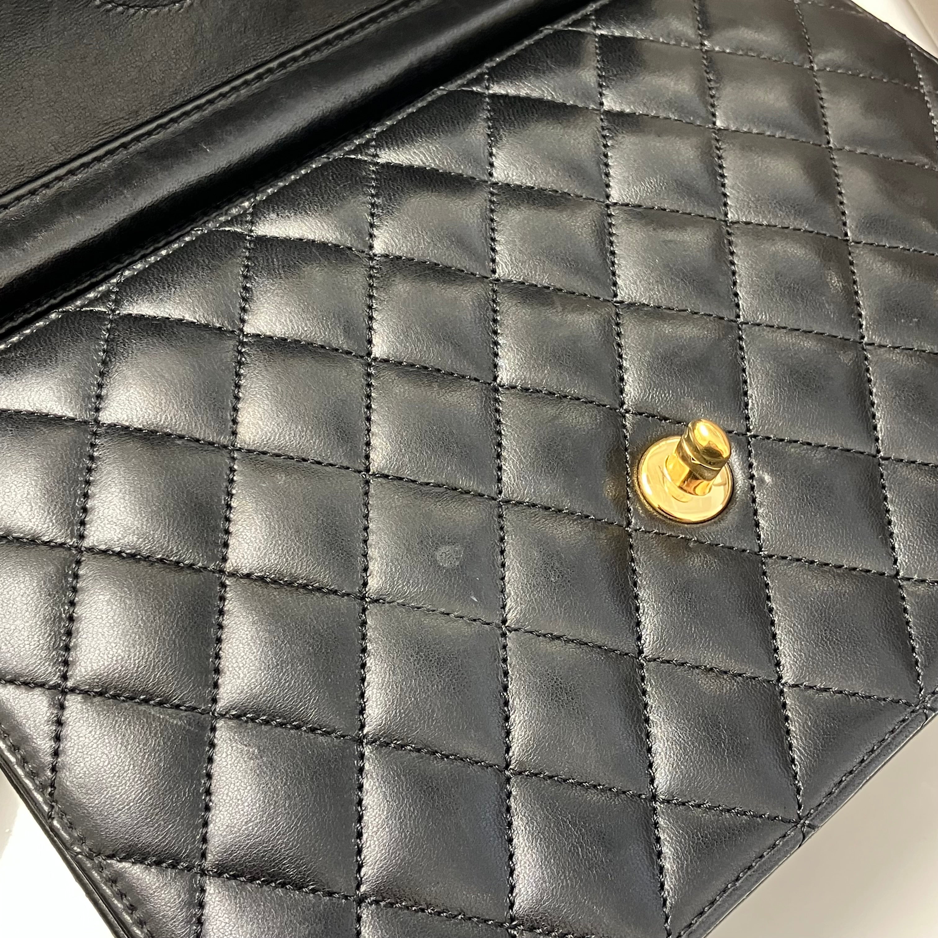 Chanel 2010-2011 Black Lambskin Turnlock Medium Half Flap Shoulder Bag