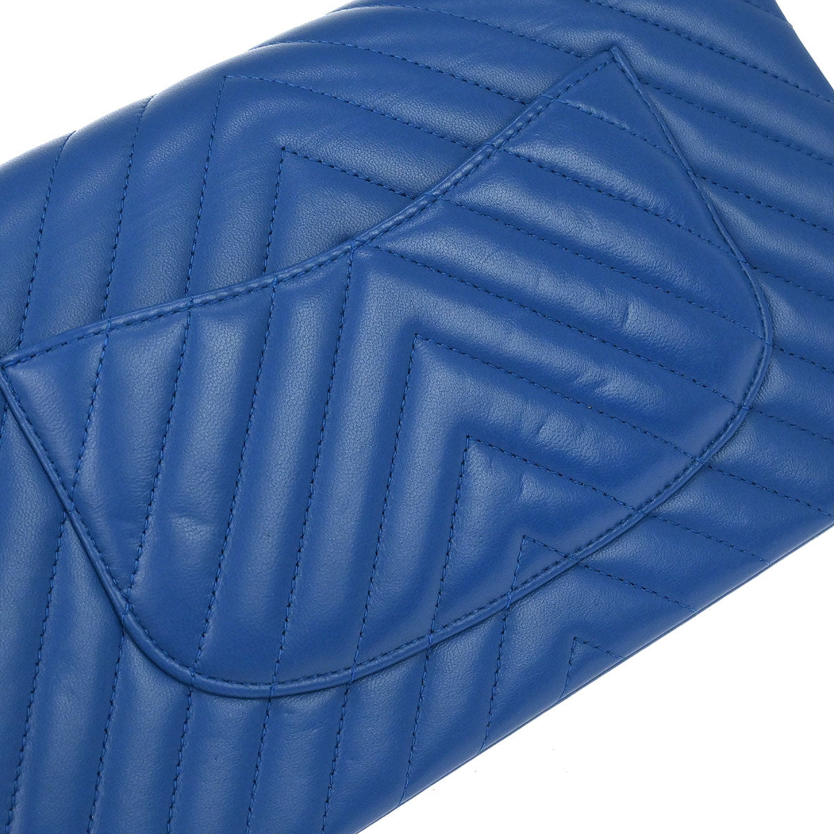 Chanel 2019 Blue Lambskin Chevron Medium Classic Double Flap Shoulder Bag