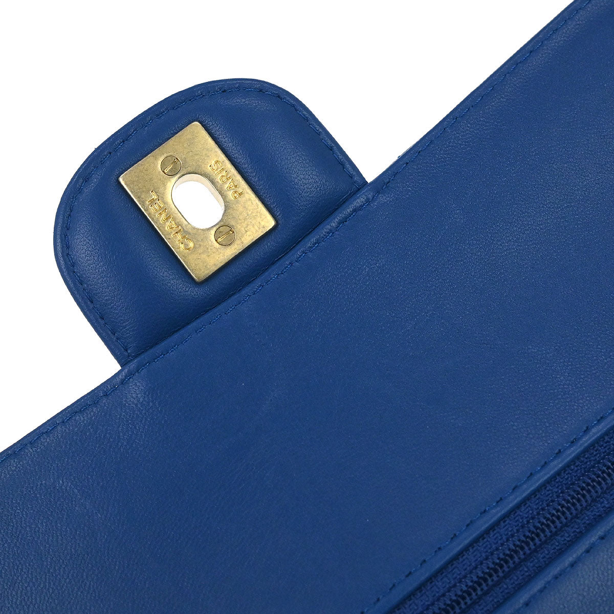 Chanel 2019 Blue Lambskin Chevron Medium Classic Double Flap Shoulder Bag