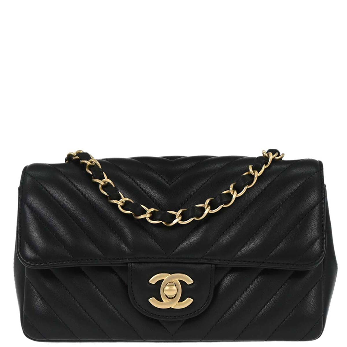 Chanel 2019 Black Lambskin Chevron Shoulder Bag